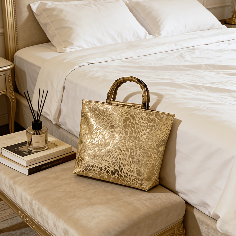 Luxury Bags Gold - Light luxury metallic gold jacquard leaf