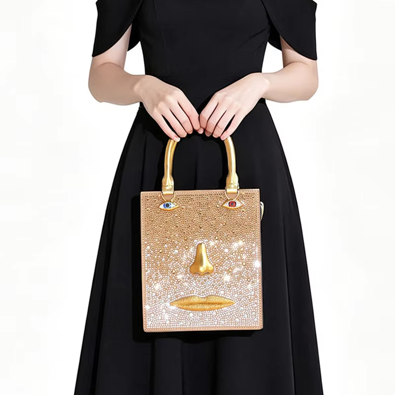 New Brand 3D Face Full Diamond - Luxury Bags Gold 评论和价格