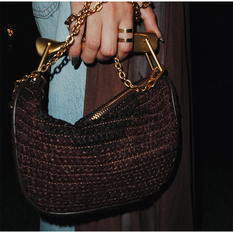 Gold Handle Brand Handwoven Ha - Luxury Bags Gold 评论和价格