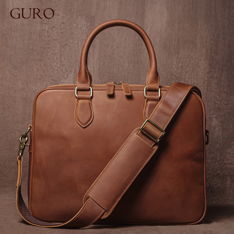 GURO Men Crazy Horse Cowhide B - Luxury Bags Vintage 评论和价格