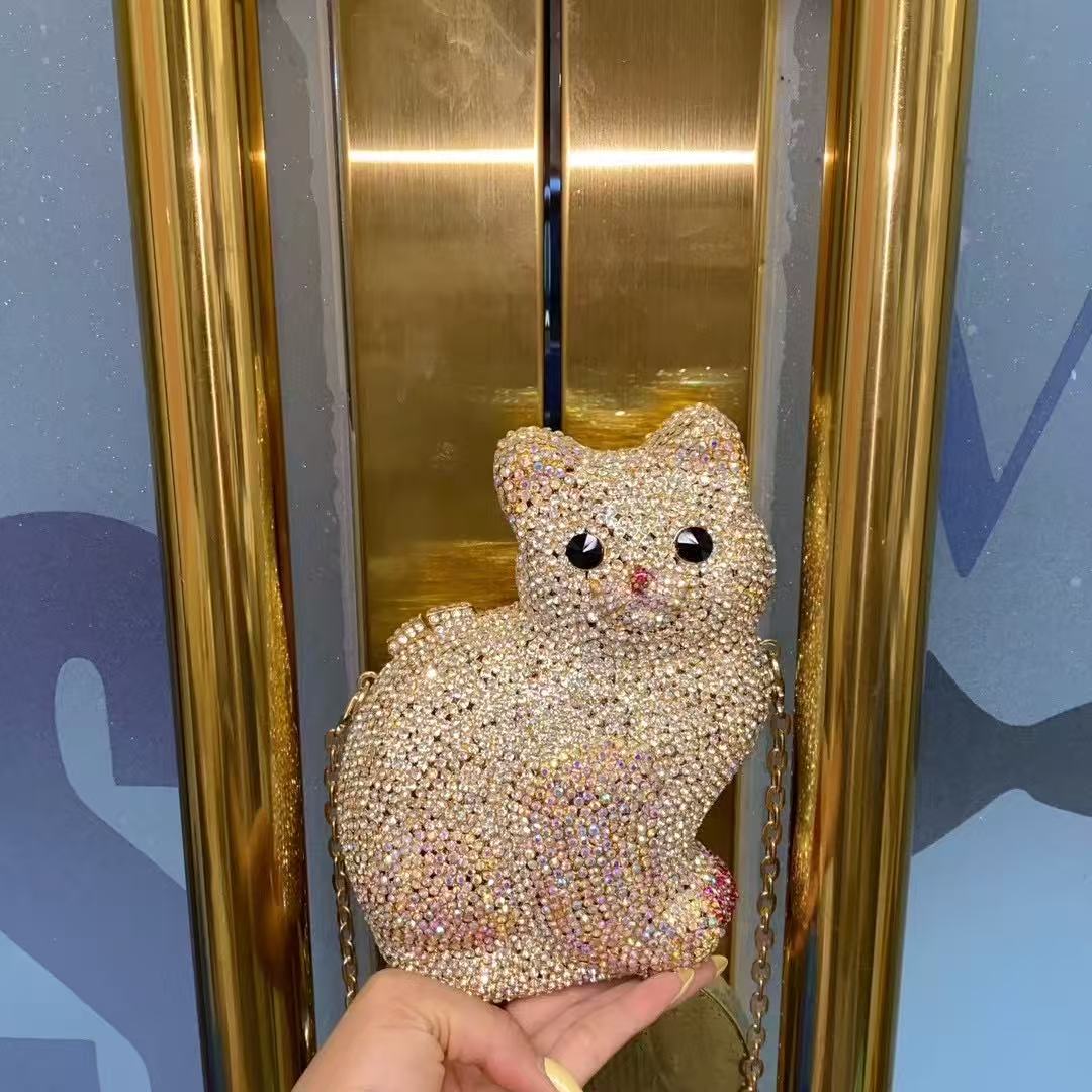 Gold Cute Cat Shape Women Hand - Luxury Bags Gold 评论和价格